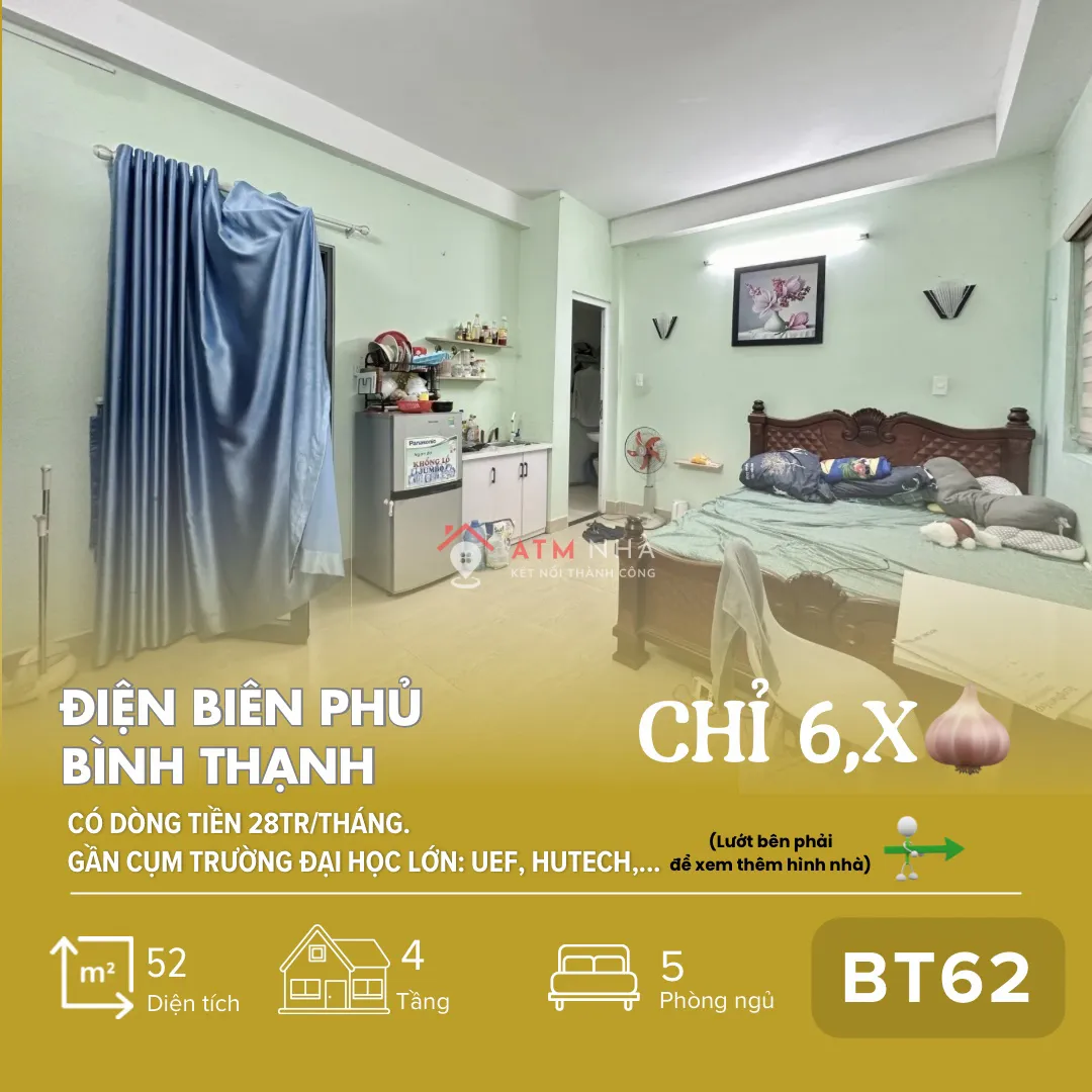 [BT62] Căn góc 2 mặt hẻm _ Nhà 4 tầng Điện Biên Phủ _ Dòng tiền 28tr/th _ Chỉ 6,xT